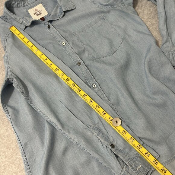 SO Favorite Shirt Chambray Blue Long Sleeve Tunic Large Lyocell Soft Lightweight - Picture 6 of 8